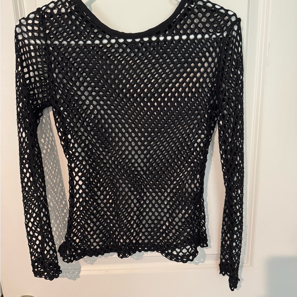 Iris Black Fishnet Long Sleeve Top